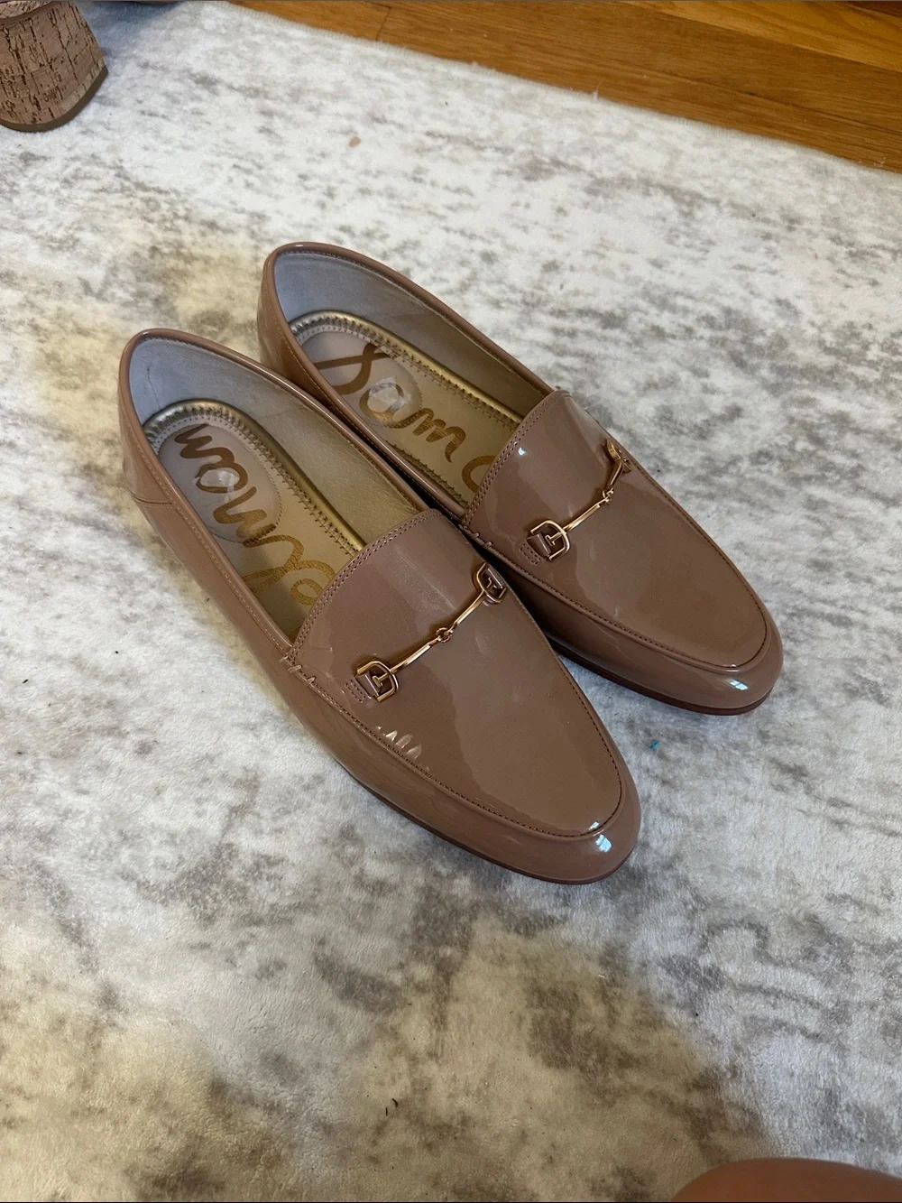 Sam Edelman Patent Nude/Taupe Loafers with Gold Bit